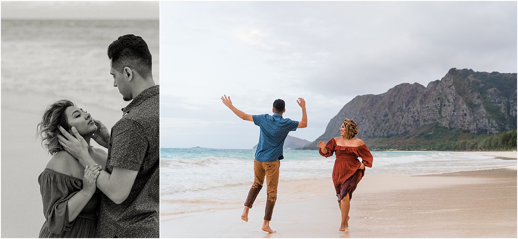 Adventurous couples session taking candid photos in Hawaii