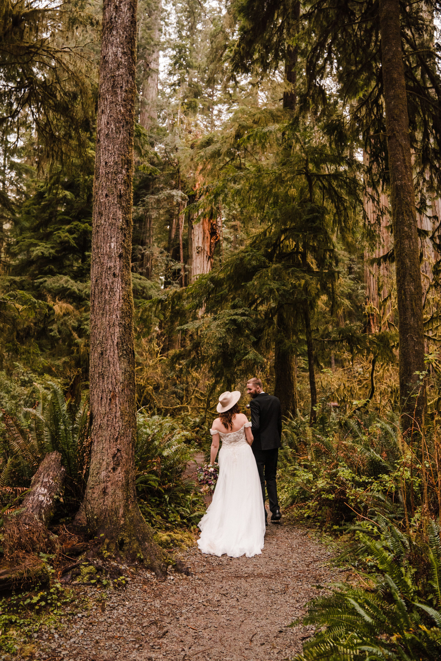 redwood national park wedding couple walking