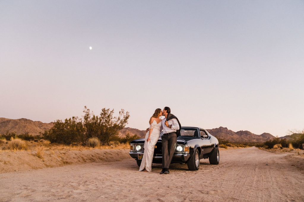 joshua tree elopement with classic car